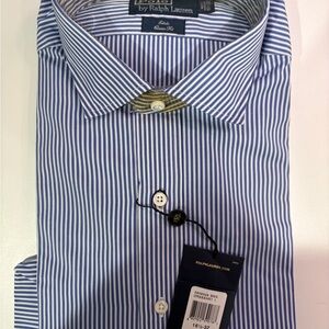 Ralph Lauren Men's White and Blue Pinstripe Shirt